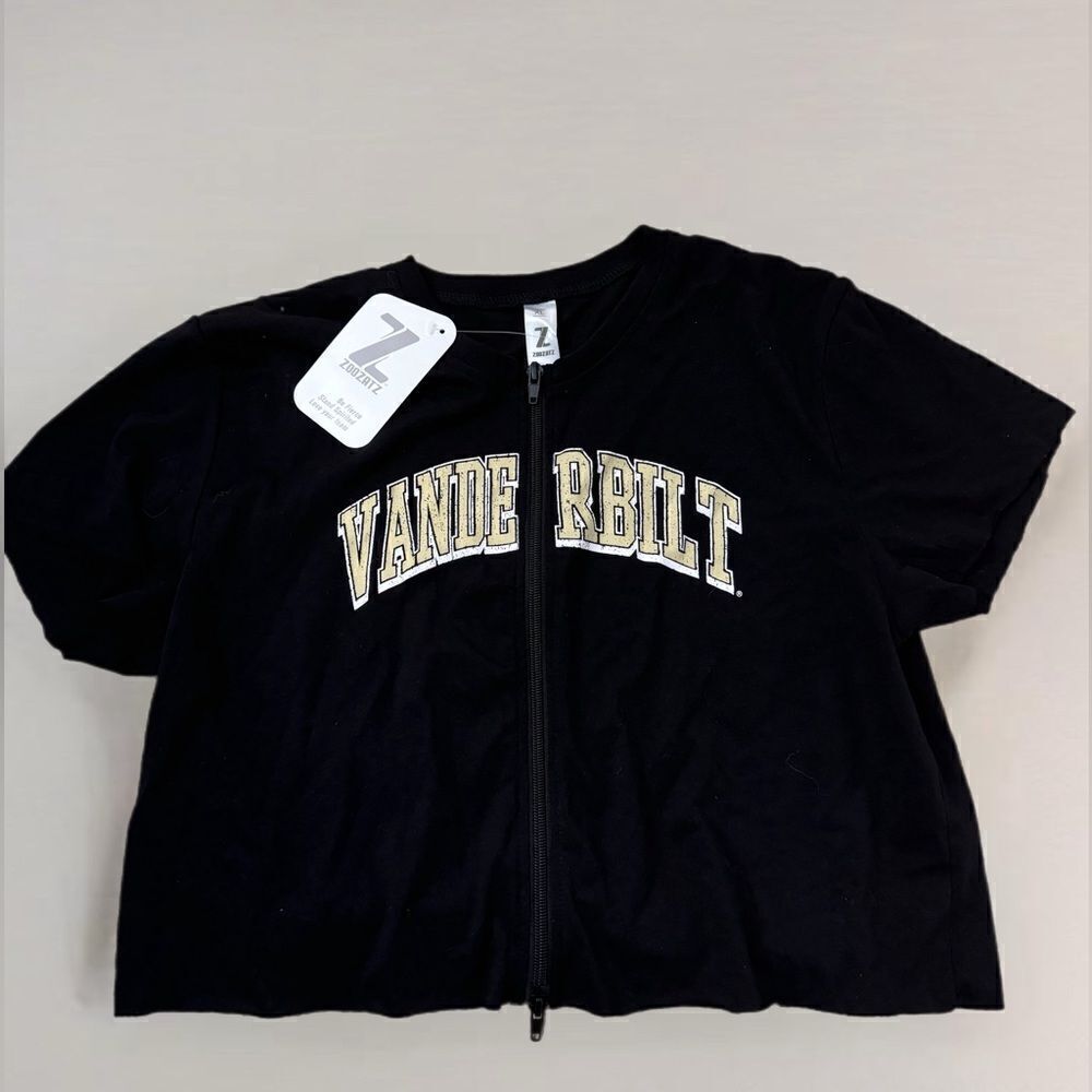 Zoozatz Vanderbilt University Game Day Two-Way Zip-Up Short Sleeve Cropped Shirt